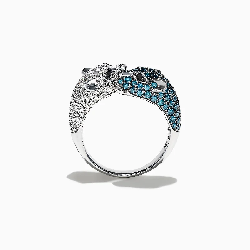 Timeless Elegance, Temporary Discounts – Act Fast Signature 14K White Gold Blue and White Diamond Panther Ring, 1.48 TCW Timeless Elegance, Temporary Discounts – Act Fast Signature 14K White Gold Blue and White Diamond Panther Ring, 1.48 TCW