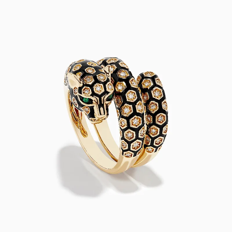 Trendy Minimalist Jewelry For Everyday Wear Signature 14K Yellow Gold Emerald and Diamond Panther Ring Trendy Minimalist Jewelry For Everyday Wear Signature 14K Yellow Gold Emerald and Diamond Panther Ring