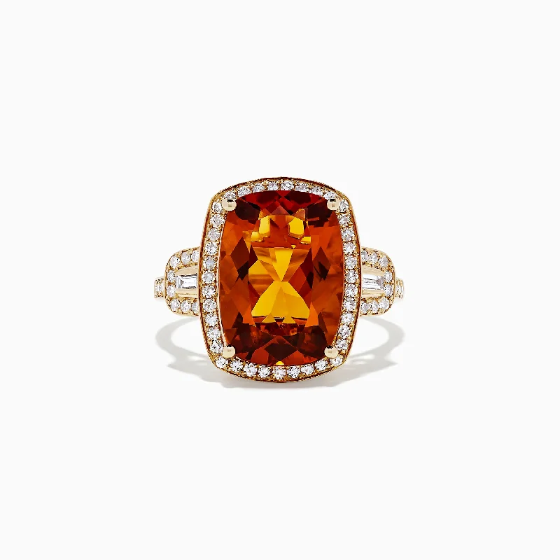 Affordable Gold-Plated Jewelry For Modern Fashion Sunset 14K Yellow Gold Citrine and Diamond Ring, 6.49 TCW Affordable Gold-Plated Jewelry For Modern Fashion Sunset 14K Yellow Gold Citrine and Diamond Ring, 6.49 TCW