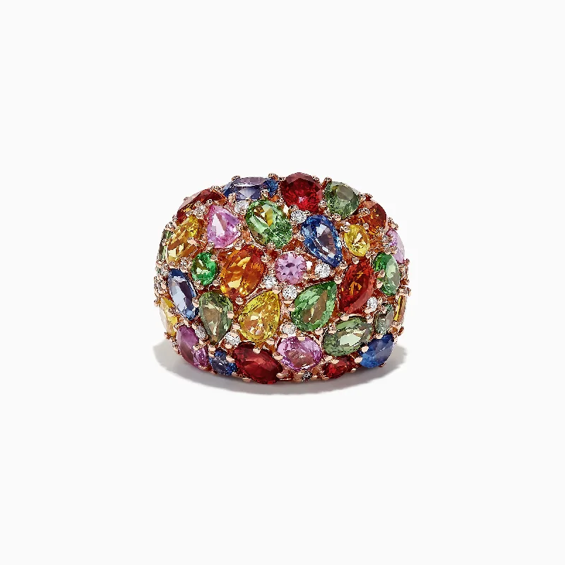 Gorgeous Jewelry, Limited-Time Savings Watercolors 14K Rose Gold Multi-Sapphire Diamond Ring, 13.94 TCW Gorgeous Jewelry, Limited-Time Savings Watercolors 14K Rose Gold Multi-Sapphire Diamond Ring, 13.94 TCW
