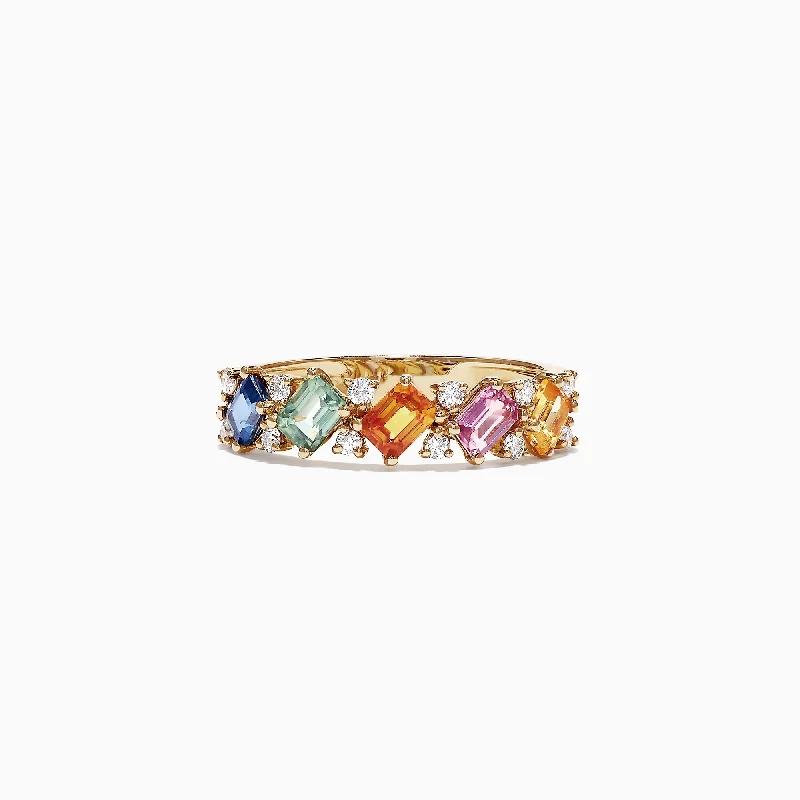 Chic, Trendy, And Affordable Jewelry Sale Watercolors 14K Yellow Gold Multi-Sapphire Diamond Ring, 1.52 TCW Chic, Trendy, And Affordable Jewelry Sale Watercolors 14K Yellow Gold Multi-Sapphire Diamond Ring, 1.52 TCW