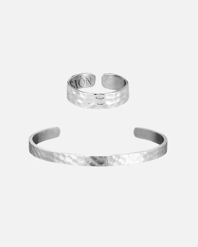 HAMMERED CUFF & RING BUNDLE