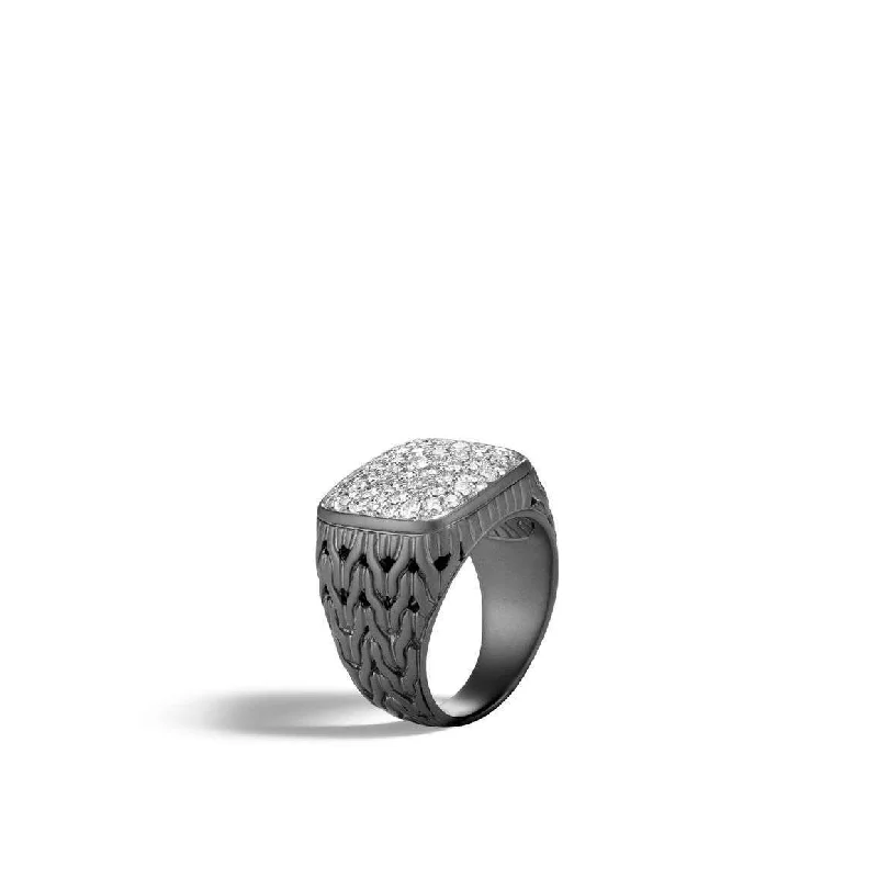 Luxury Jewelry Now At Special Promotional Rates John Hardy Men's Classic Chain Signet Ring with Pave Diamonds Luxury Jewelry Now At Special Promotional Rates John Hardy Men's Classic Chain Signet Ring with Pave Diamonds
