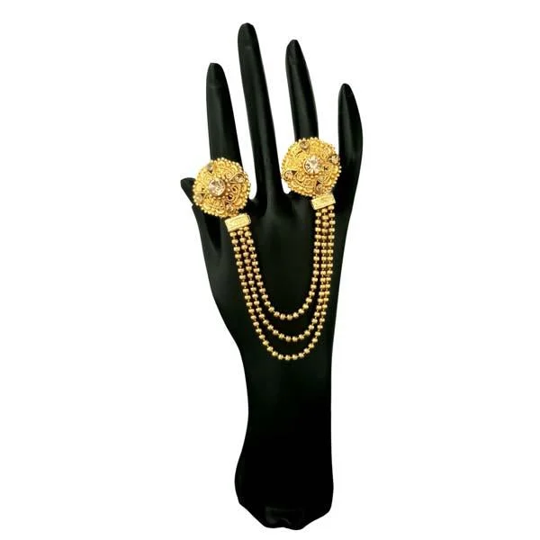 Last Chance To Shop High-End Jewelry At Markdown Prices Kriaa Brown Austrian Stone Chain Double Finger Ring - 1503207