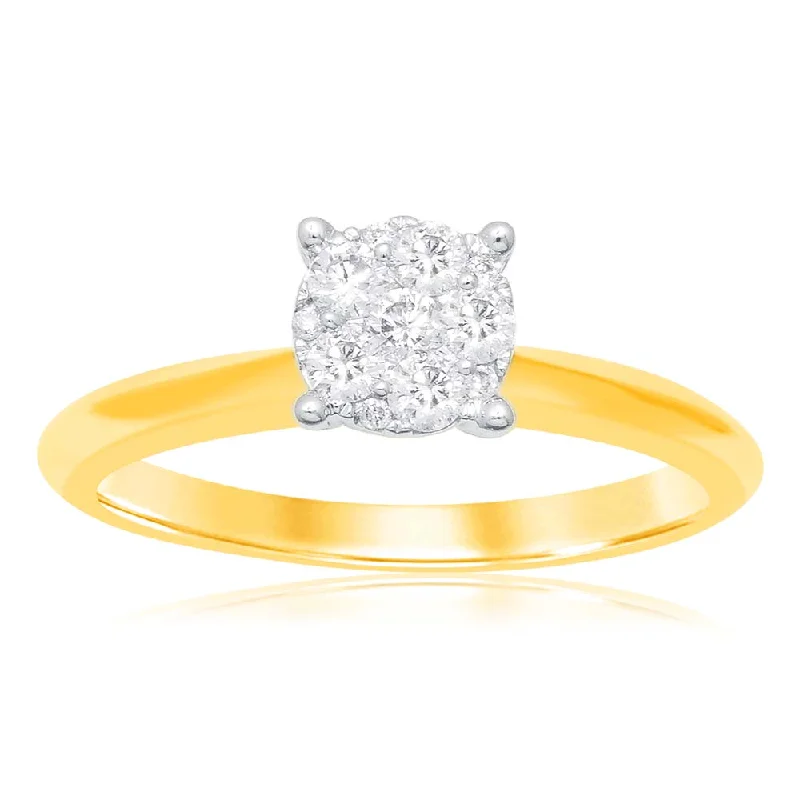 Luxury Handcrafted Jewelry For Elegant Looks Luminesce Lab Grown 9ct Yellow Gold 0.25 Carat Diamond Ring with 11 Diamonds Luxury Handcrafted Jewelry For Elegant Looks Luminesce Lab Grown 9ct Yellow Gold 0.25 Carat Diamond Ring with 11 Diamonds