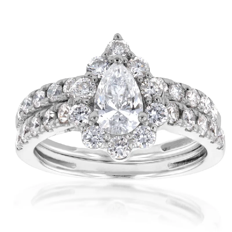 Affordable Luxury Jewelry For Every Occasion Luminesce Lab Grown Diamond 1.5Ct Bridal Set Pear Centre Halo in 14ct White Gold Affordable Luxury Jewelry For Every Occasion Luminesce Lab Grown Diamond 1.5Ct Bridal Set Pear Centre Halo in 14ct White Gold