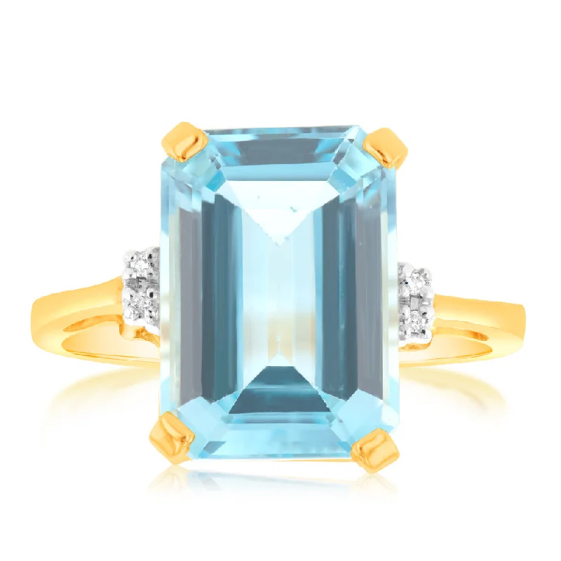Luxury Jewelry Sale – Sparkle For Less Natural Emerald Cut 14x10mm Blue Topaz & Small Diamonds in 9ct Yellow Gold Luxury Jewelry Sale – Sparkle For Less Natural Emerald Cut 14x10mm Blue Topaz & Small Diamonds in 9ct Yellow Gold