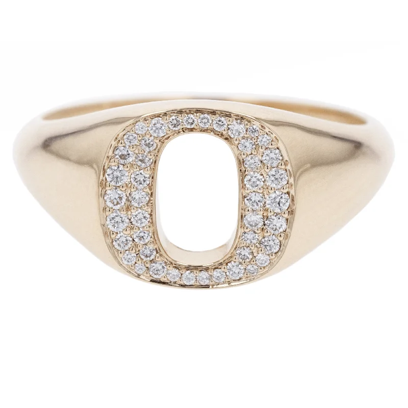 High-Quality Gemstone Jewelry For Special Occasions University of Oregon "O" Signet Ring with Pave Diamond