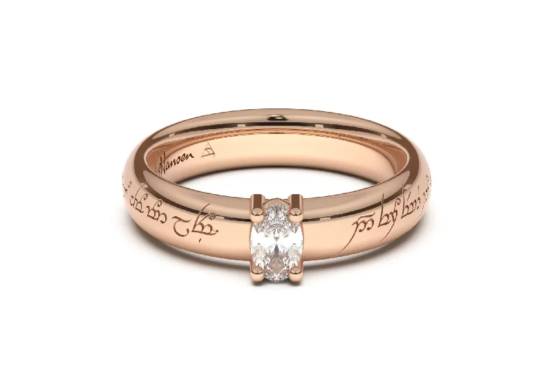 Delicate Crystal Jewelry For Sophisticated Charm Oval Contemporary Elvish Engagement Ring, Red Gold Delicate Crystal Jewelry For Sophisticated Charm Oval Contemporary Elvish Engagement Ring, Red Gold