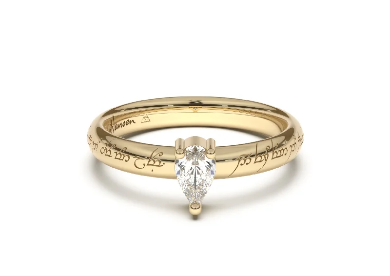 Trending Jewelry Now Available At Exclusive Prices Pear Classic Slim Elvish Engagement Ring, Yellow Gold Trending Jewelry Now Available At Exclusive Prices Pear Classic Slim Elvish Engagement Ring, Yellow Gold