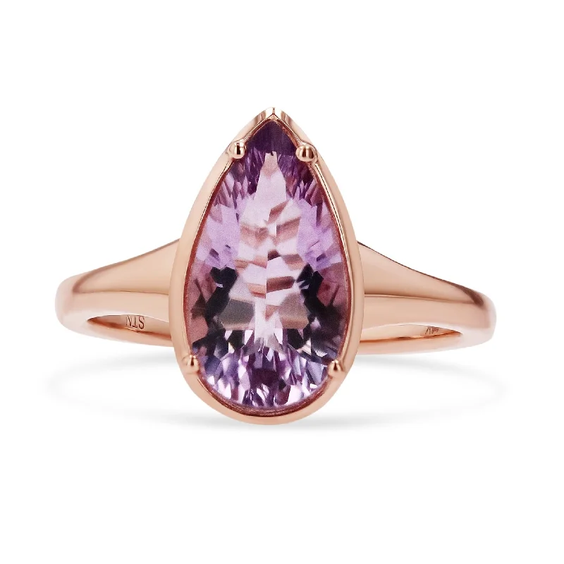 Rose Gold Pear Shaped Amethyst Gemstone Ring