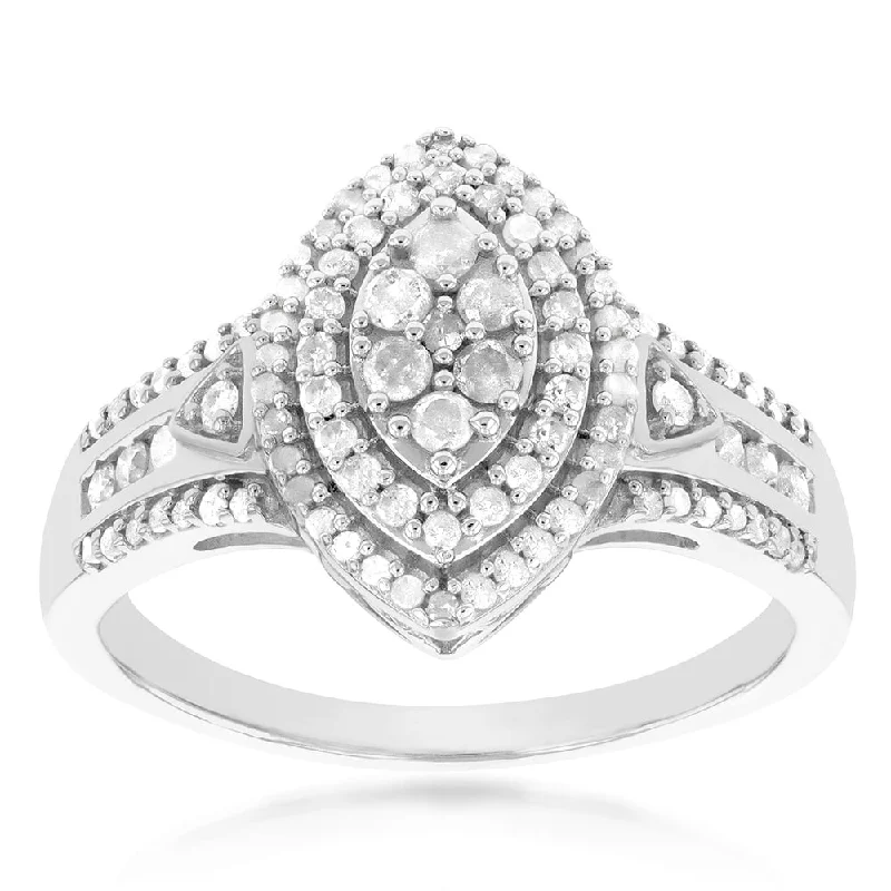 Limited-Time Offer On Elegant Jewelry Pieces Sterling Silver 1/2 Carat Marquise Shaped Diamond Dress Ring