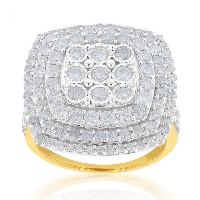 Shop Stylish Jewelry Now And Save Big Sterling Silver and 9ct Yellow Gold 3 Carat Diamond Cluster Ring Shop Stylish Jewelry Now And Save Big Sterling Silver and 9ct Yellow Gold 3 Carat Diamond Cluster Ring