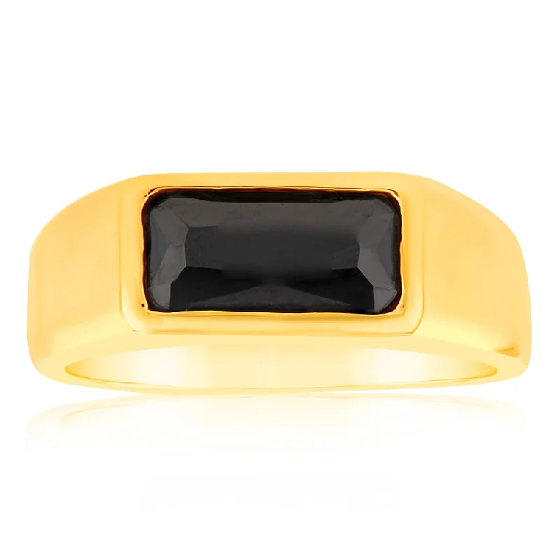 Clearance Sale On High-End Jewelry Collections Sterling Silver Gold Plated Black Rectangle Zirconia Ring Clearance Sale On High-End Jewelry Collections Sterling Silver Gold Plated Black Rectangle Zirconia Ring
