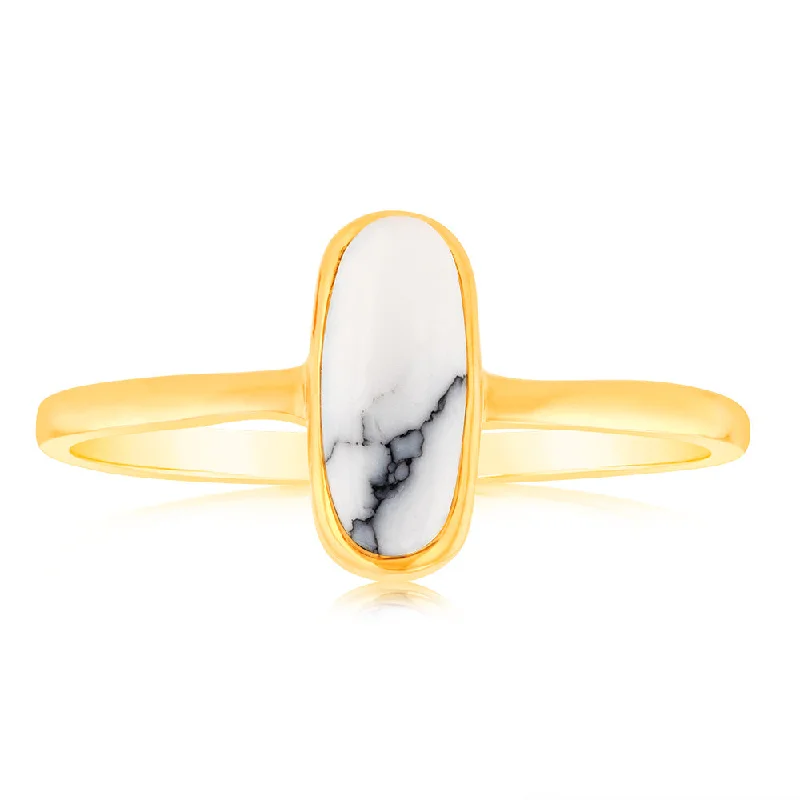Personalized Jewelry At Special Discount Rates Sterling Silver Gold Plated Natural Howlite Ring