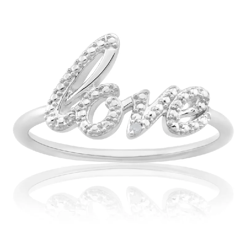 Sterling Silver Love Diamond Ring with 1 Brilliant Cut Diamond