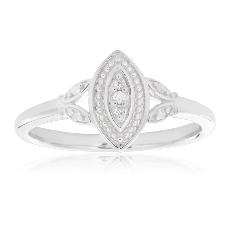 Glamorous Jewelry, Glamorous Deals – Shop Now Sterling Silver Marquise Shaped Diamond Ring