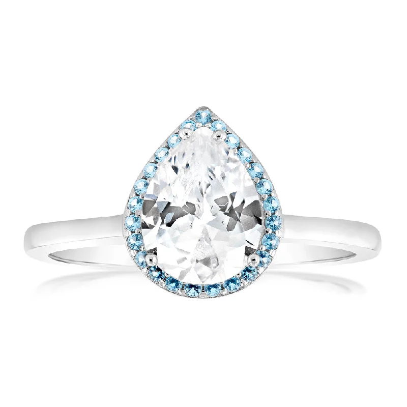 Premium Jewelry Now Available At Special Discounts Sterling Silver Rhodium Plated Pear Shaped Blue And White Zirconia Ring Premium Jewelry Now Available At Special Discounts Sterling Silver Rhodium Plated Pear Shaped Blue And White Zirconia Ring