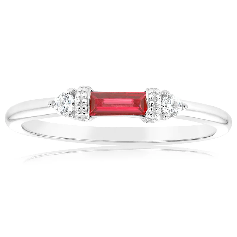 Luxury Jewelry Without The Luxury Price Tag Sterling Silver Rhodium Plated Red Stone White Cubic Zirconia Ring
