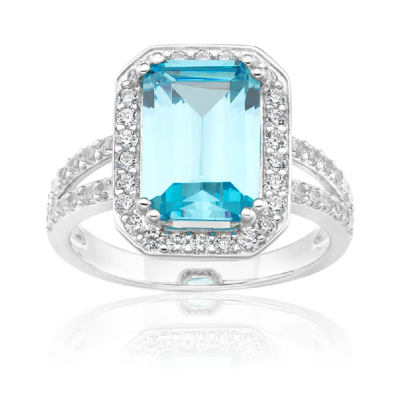 Huge Savings On Premium Jewelry Styles Sterling Silver Sky Blue Zirconia Emerald Cut Ring Huge Savings On Premium Jewelry Styles Sterling Silver Sky Blue Zirconia Emerald Cut Ring