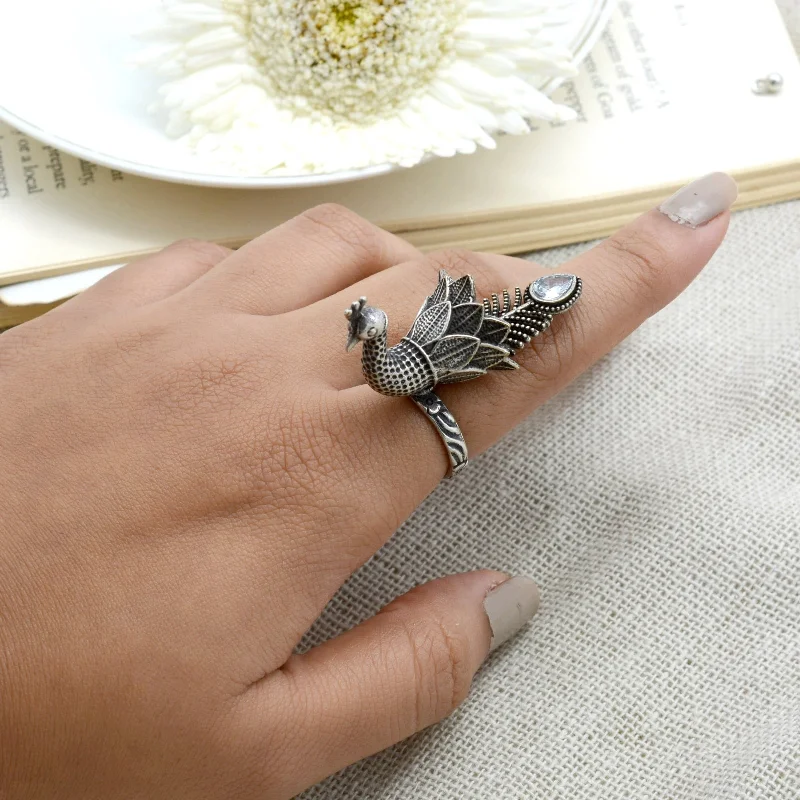 Shop Jewelry That Shines Without The High Price Sukriti Antique Silver Oxidized Peacock Ring Shop Jewelry That Shines Without The High Price Sukriti Antique Silver Oxidized Peacock Ring