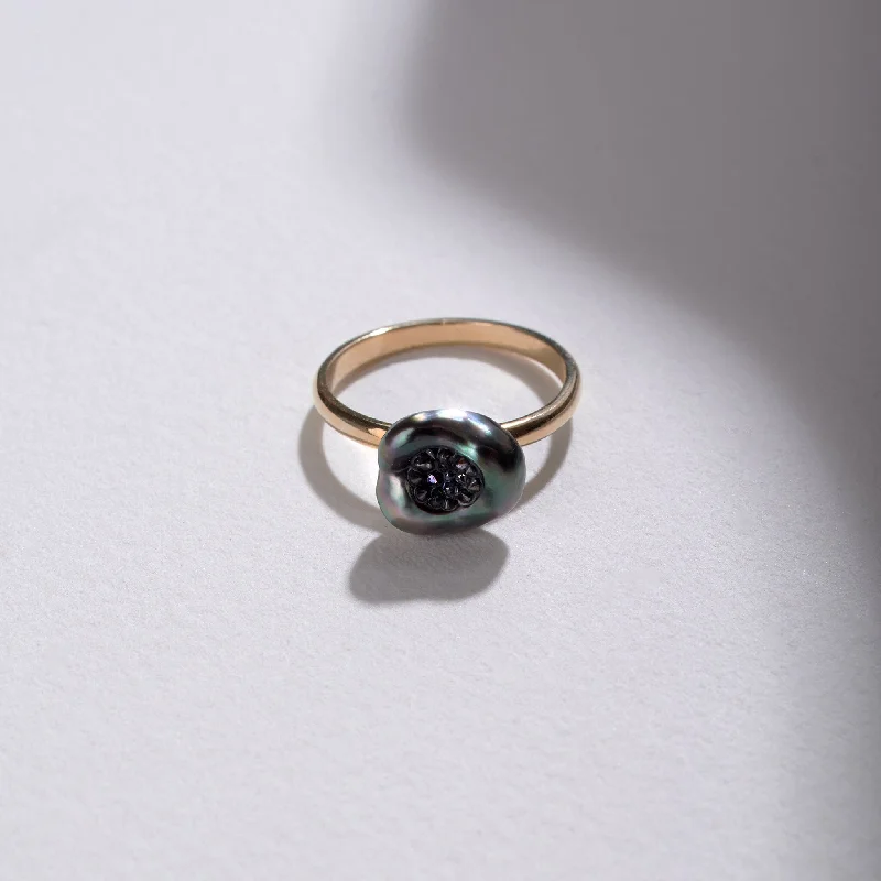 Exclusive Jewelry Markdowns – Limited-Time Offer Tahitian Keshi Finestrino Pearl Ring with Black Diamond