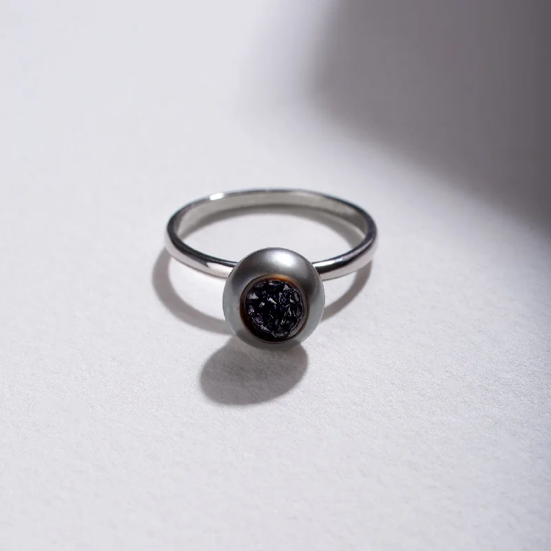 Handmade Pearl Jewelry For Timeless Elegance Tahitian Keshi Finestrino Pearl Ring with Black Diamond Handmade Pearl Jewelry For Timeless Elegance Tahitian Keshi Finestrino Pearl Ring with Black Diamond