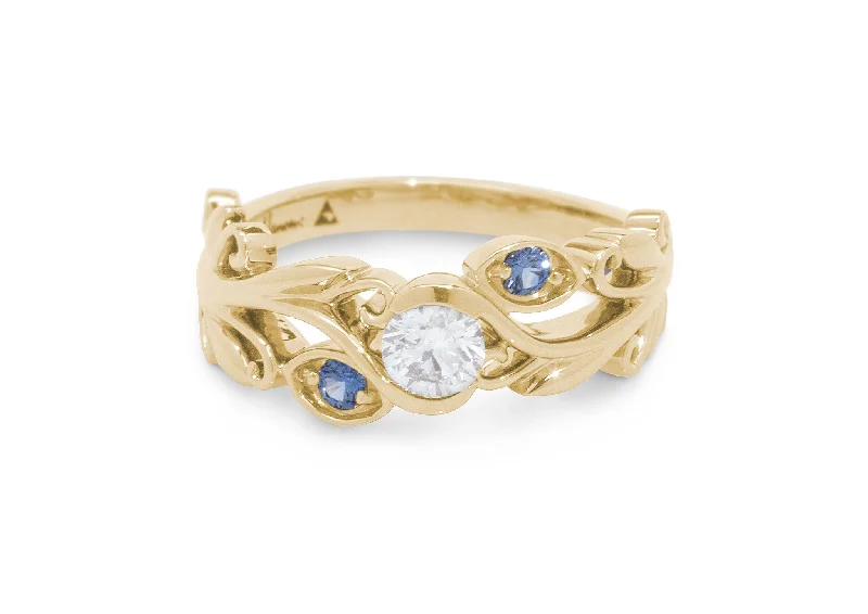 The Ultimate Jewelry Sale – Shop Premium Styles Three-Stone Diamond & Sapphire Elvish Vine Engagement Ring, Yellow Gold The Ultimate Jewelry Sale – Shop Premium Styles Three-Stone Diamond & Sapphire Elvish Vine Engagement Ring, Yellow Gold