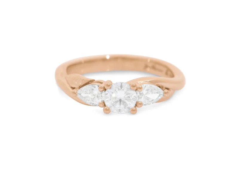 Jewelry Sale Bonanza – Grab Your Sparkle Now Three-Stone Round & Pear Diamond Elvish Vine Engagement Ring, Red Gold Jewelry Sale Bonanza – Grab Your Sparkle Now Three-Stone Round & Pear Diamond Elvish Vine Engagement Ring, Red Gold