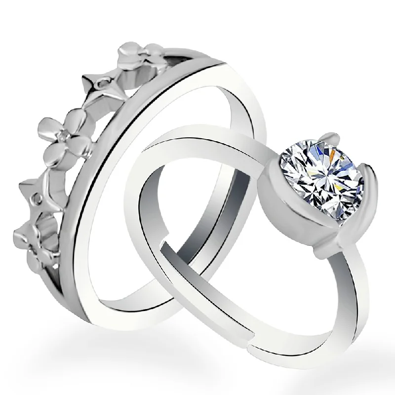 Jewelry Deals That Sparkle – Shop Today Urbana Rhodium Plated Solitaire Couple Ring Set With Crystal Stone - 1506382-1506382