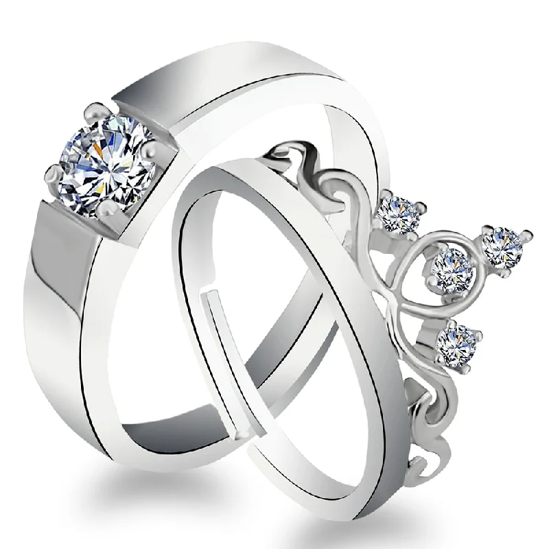 Timeless Elegance At Unbelievable Discounts Urbana Rhodium Plated Solitaire Couple Ring Set With Crystal Stone - 1506391-1506391