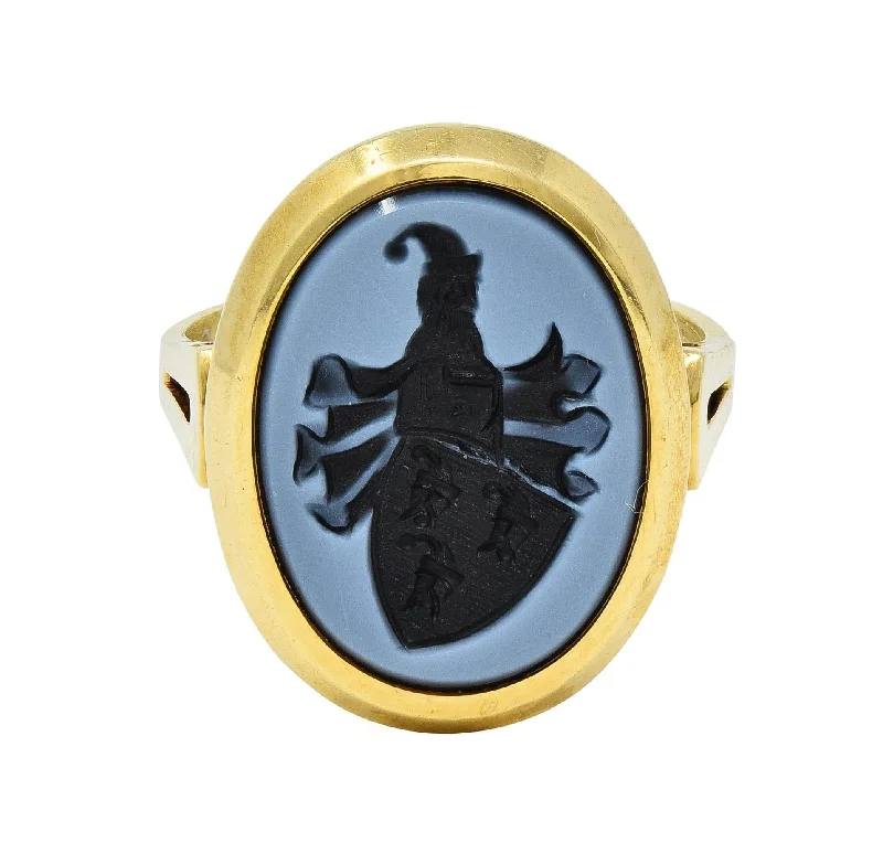 Limited-Time Offer On Elegant Jewelry Pieces Victorian Carved Agate 14 Karat Yellow Gold Antique Heraldic Intaglio Unisex Signet Ring Limited-Time Offer On Elegant Jewelry Pieces Victorian Carved Agate 14 Karat Yellow Gold Antique Heraldic Intaglio Unisex Signet Ring