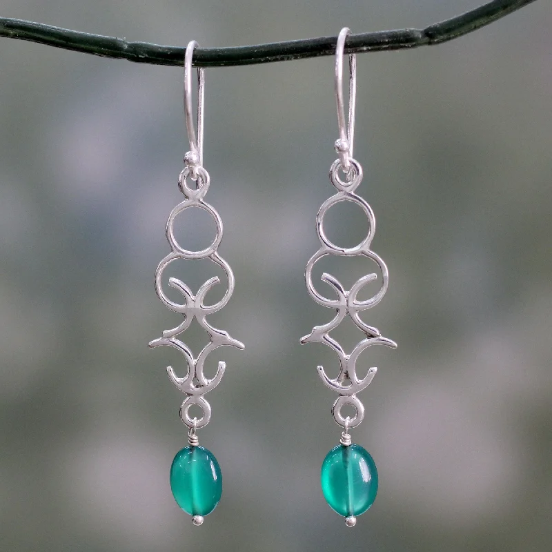 Premium Diamond Jewelry For Unforgettable Moments Forest Trellis Polished Silver Dangle Earrings with Green Onyx Beads