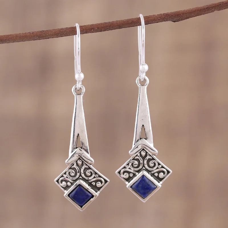 Premium Jewelry At Special Low Prices For A Limited Time Timekeeper Lapis Lazuli and Sterling Silver Dangle Earrings from India