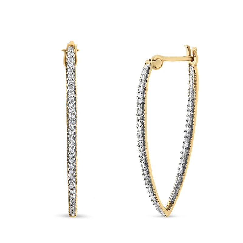 10K Yellow Gold 1/2 Cttw Prong Set Round-Cut Diamond Modern Hoop Earrings