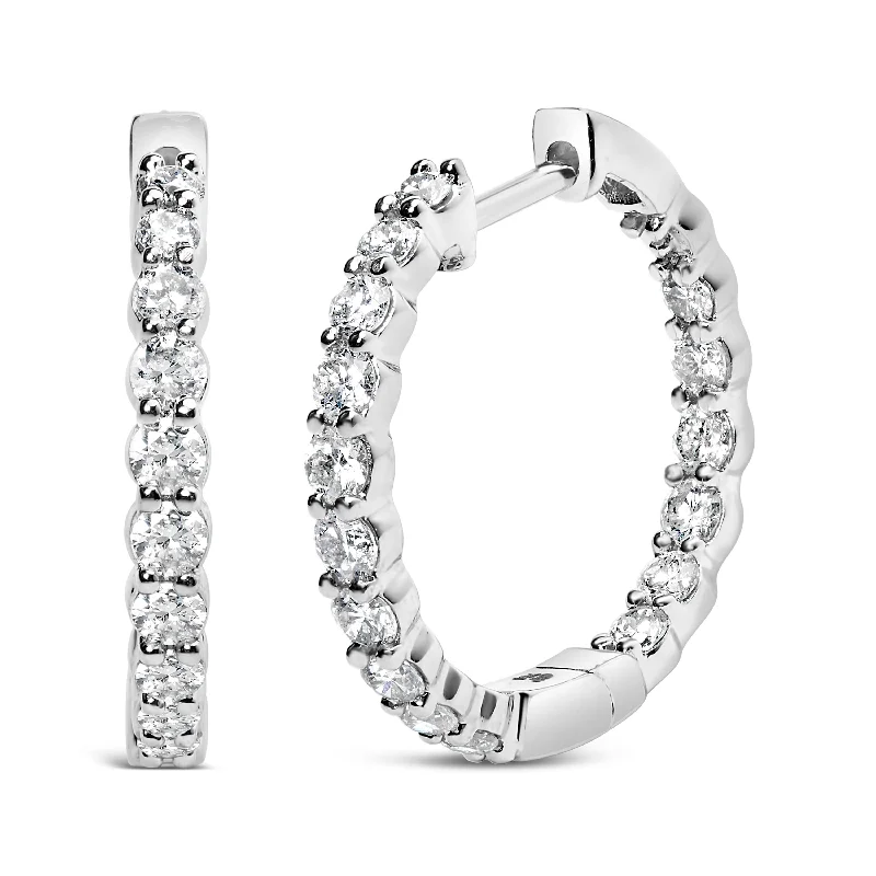 14K Gold Shared Prong Set Diamond Inside Out Hoop Earrings