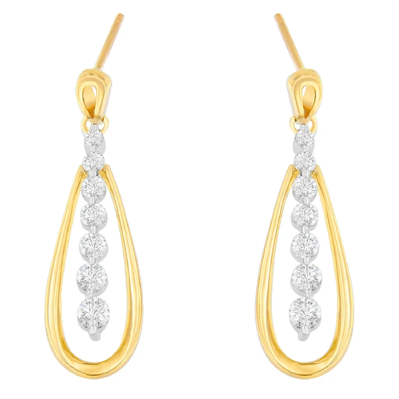 14K Two Toned Gold Dangling Diamond Drop Earrings