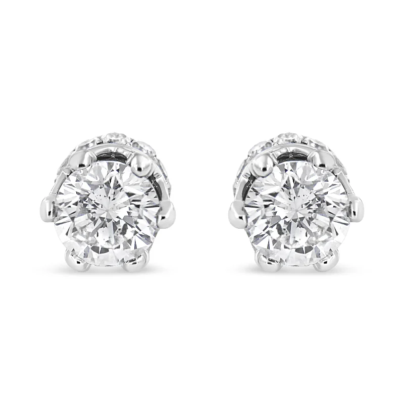 14K White Gold 1.0 Cttw Round Cut Prong-Set Diamond Crown Stud Earring