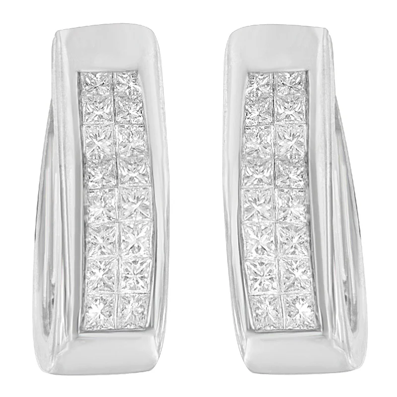 14K White Gold Princess-Cut Diamond Hoop Earrings