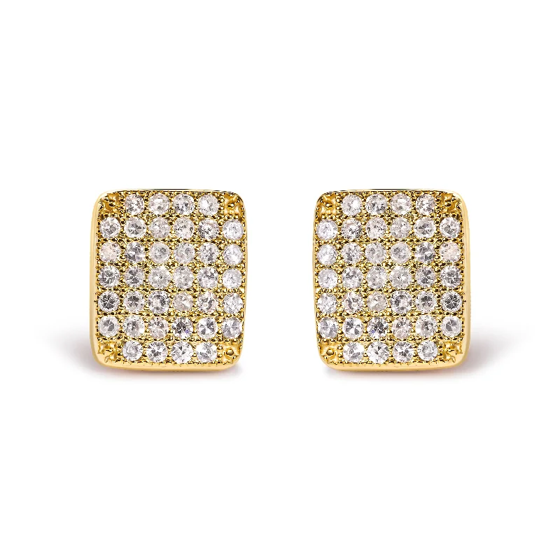 14K Yellow Gold 1/2 Cttw Diamond Square Shaped Composite Cluster Stud  Earrings