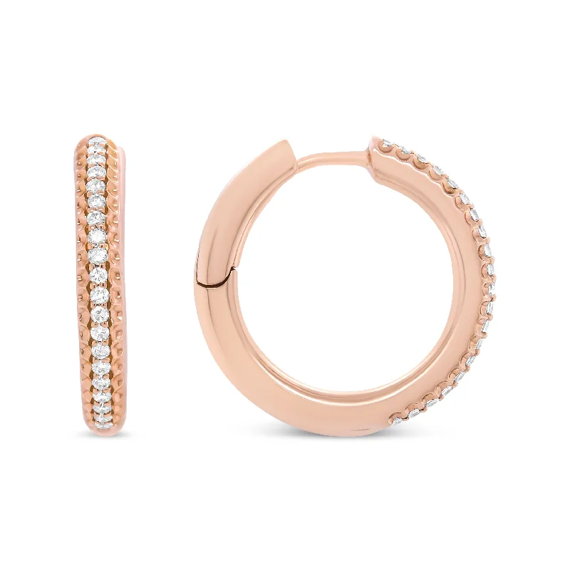 18K Rose Gold 1/3 Cttw Round Cut Diamond Hoop Earrings