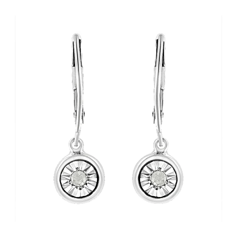 .925 Sterling Silver 1/10 Cttw Bezel-Set Round-Cut Diamond Accent Dangle Earring