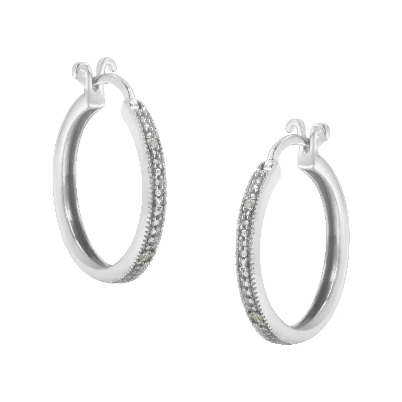 .925 Sterling Silver Miracle-Set Diamond Pave Style Hoop Earrings