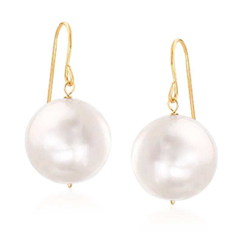 Ross-Simons 11mm Cultured Pearl Drop Earrings in 14kt Yellow Gold