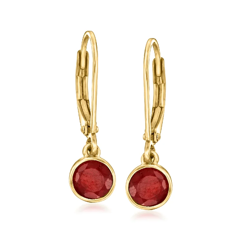 Ross-Simons Bezel-Set Ruby Drop Earrings in 18kt Gold Over Sterling