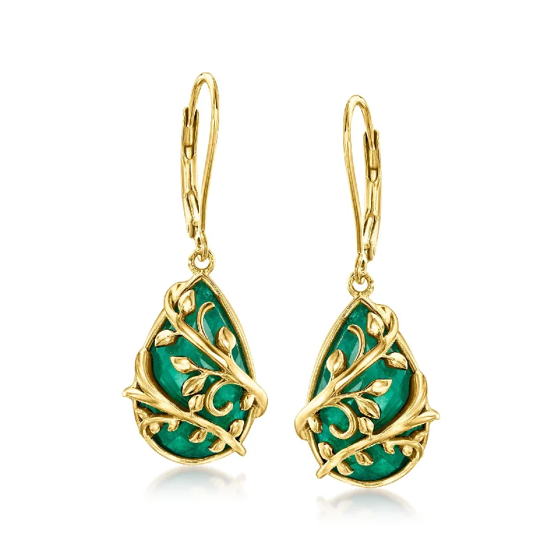 Ross-Simons Emerald Vine Drop Earrings in 18kt Gold Over Sterling