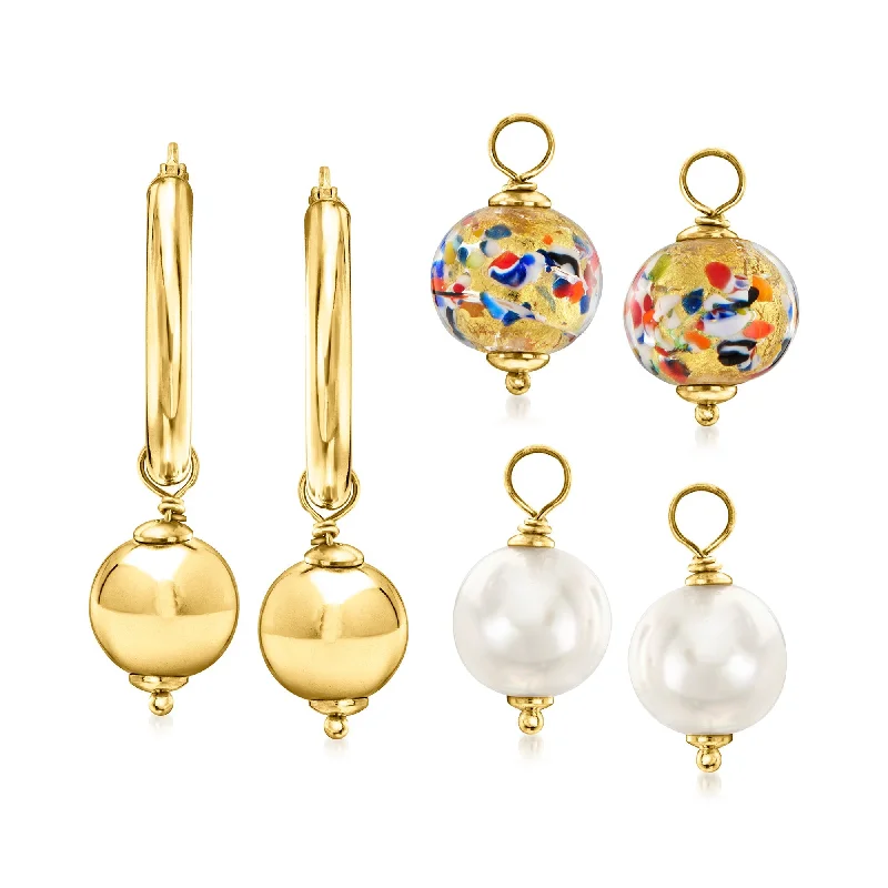 Ross-Simons Italian 18kt Gold Over Sterling Jewelry Set: Hoop Earrings and 3 Pairs Of Interchangeable Drops