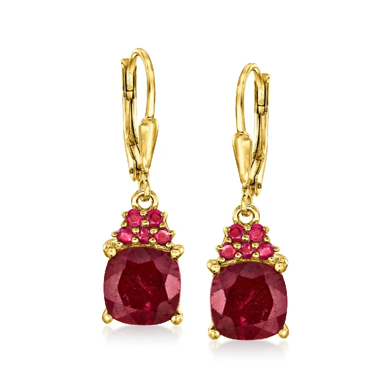 Ross-Simons Ruby Drop Earrings in 18kt Gold Over Sterling