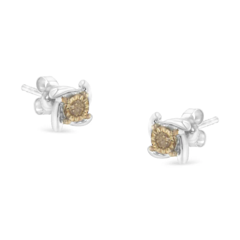 Luxury Jewelry Without The Luxury Price Tag Two-Toned Sterling-Silver Diamond Stud Earring Luxury Jewelry Without The Luxury Price Tag Two-Toned Sterling-Silver Diamond Stud Earring