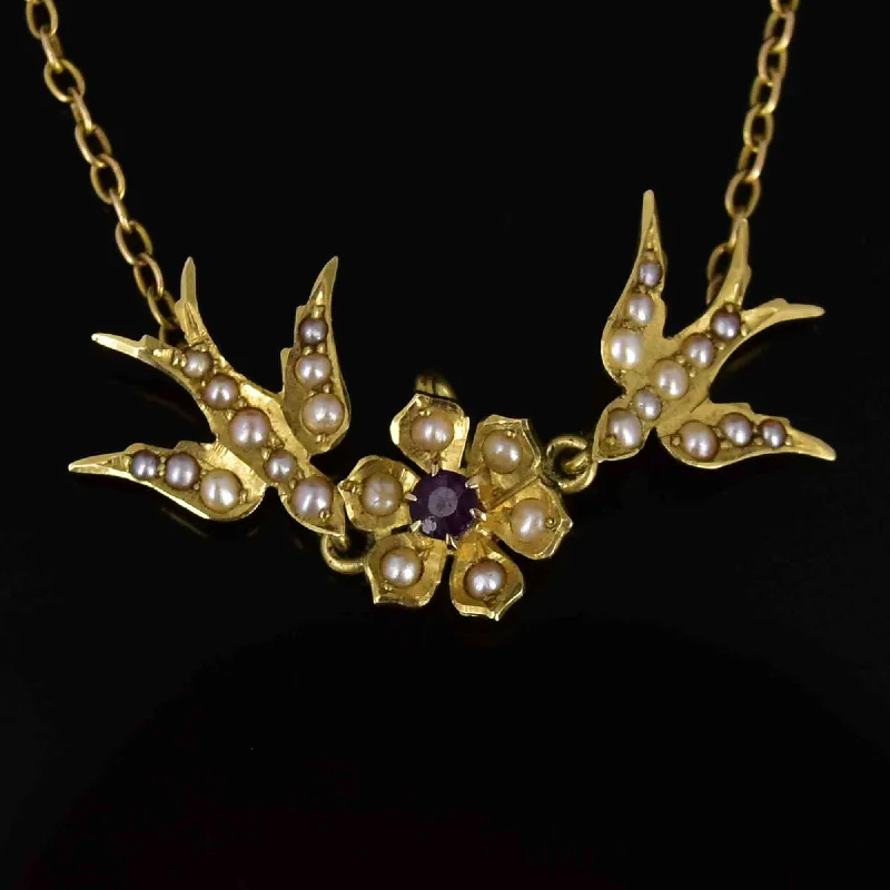 Limited-Time Jewelry Sale – Don't Miss These Deals 14K Gold Edwardian Amethyst Seed Pearl Swallow Bird Necklace Limited-Time Jewelry Sale – Don't Miss These Deals 14K Gold Edwardian Amethyst Seed Pearl Swallow Bird Necklace